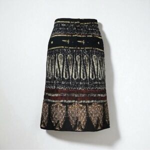 Patricia Rhodes Black Wool Silk Blend Ethnic Print Skirt 6